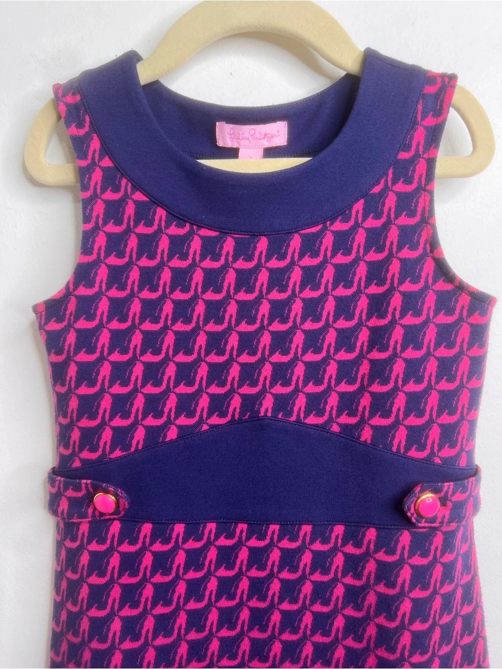 Lilly Pulitzer Pink Heel Yeah Print Knit Navy Sleeveless Dress Size Small 4/5